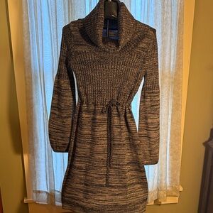 Calvin Klein Marled Brown/black Cowlneck Sweater Dress